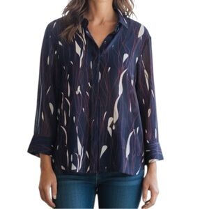 Strenesse sheer abstract print long sleeve button down top good condition